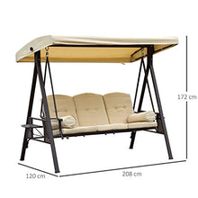 Outsunny Dondolo da Giardino 3 Posti in Metallo con Tetto Inclinabile e Cuscini Imbottiti 280x120x172cm, Beige