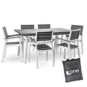 XONE Keter Set Harmony in Resina Tavolo (160/240x100xh74cm) e 6 poltrone Stampo Legno + Copertura Contro intemperie