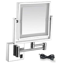 MRJ Specchio Ingranditore da Parete Illuminato Ingradimento 3X, Specchio da Bagno con con Luce LED, USB Ricaricabile Specchio Cosmetico Illuminato Ingradimento Quadrata