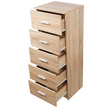 BAKAJI Mobile Cassettiera Mobiletto 5 Cassetti in Legno MDF Pomelli in Metallo Design Moderno Arredamento Casa Camera da Letto Dimensione 35 x 41 x 108 cm (Quercia)