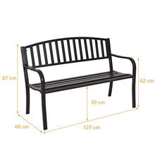 GIANTEX Panchina da giardino a 3 posti, in metallo, con schienale e braccioli, portata fino a 240 kg, per giardino, parco, terrazza, 127 x 60 x 87 cm