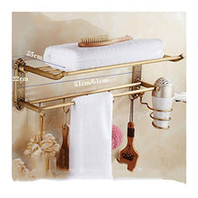Portasciugamani da parete Portasciugamani Pieghevole In Rame Antico Con Porta Asciugacapelli ， Porta Asciugamani Da Bagno In Bronzo Verde Con Mensola E Ganci, Mensola Da Bagno Multifunziona(Size:51cm)