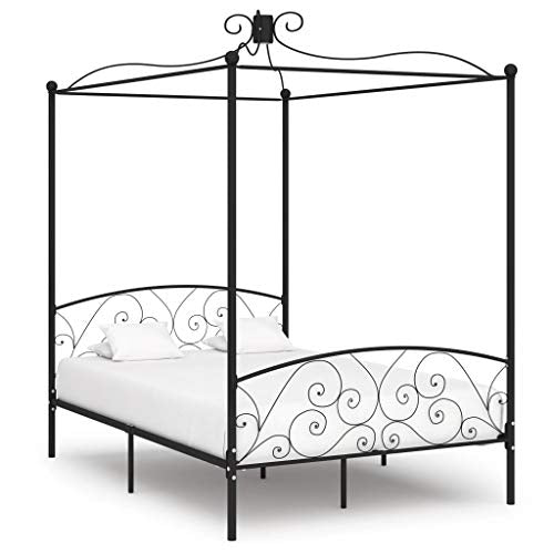 SKM Letto a Baldacchino Nero in Metallo 140x200 cm (28.2kg)
