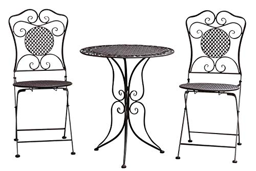 Mobili da Giardino Set Giardino Tavolo e 2 sedie in Metallo Antico Stile Marrone