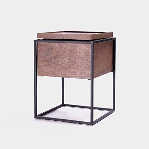 Armadietti Comodino Comodino Comodino Tavolo da toeletta Semplice in ferro Art Appartamento Divano ad angolo Lato moderno Tavolino in legno + acciaio + metallo (Colore: Marrone, Dimensioni: 43 * 43 *