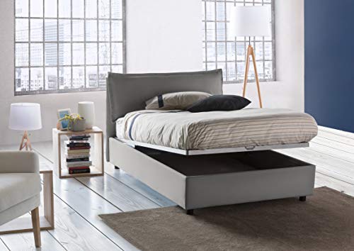 Talamo Italia Letto contenitore Una piazza e mezza Veronica, Made in Italy, Testata e rivestimento in tessuto, Apertura frontale, adatto per materasso cm 120x190, Grigio