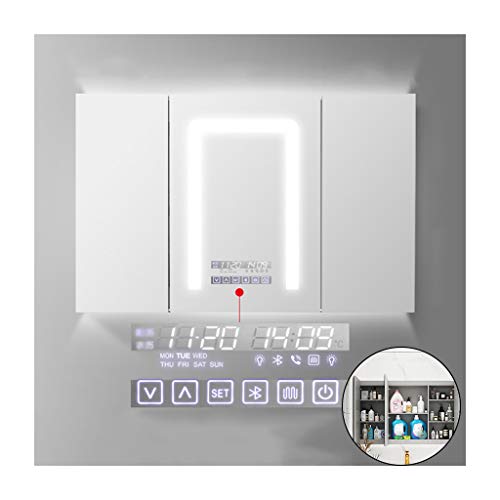 LTINN Armadietto con Specchio da Bagno Illuminato a LED Bianco, Armadio da Parete in Acciaio Inossidabile antiappannante per Soggiorno con WC