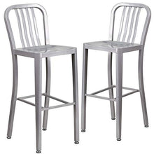 Flash Furniture Set da 2 Sgabelli da Bar, con Schienale con Assi Verticali, Altezza 76 Cm, per Interni Ed Esterni, qualità Commerciale, in Metallo, Colore Argento