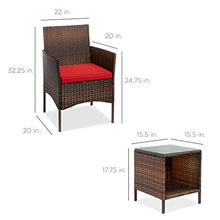 LUGEUK Kit di bistrot di Chat in Wicker Esterno a 3 Pezzi, mobili in Chat da terrazza con 2 sedie, Tavolo-Marrone/Rosso (Color : A)