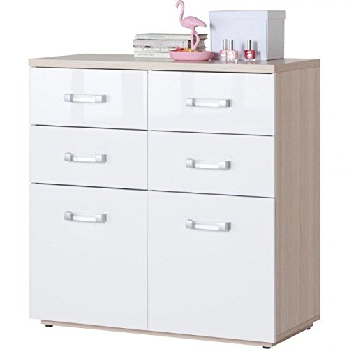 Composad Cassettiera Sei cassetti Laccata Colore Frassino e Laccato Bianco