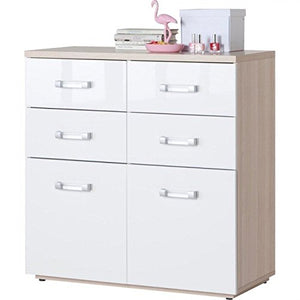 Composad Cassettiera Sei cassetti Laccata Colore Frassino e Laccato Bianco