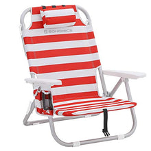 SONGMICS Sedia da Spiaggia Portatile, Alluminio, Tasca Termica e Cuscino, Spiaggina Pieghevole, Reclinabile, Leggera, Resistente, Sedia da Esterno, Righe Rosse e Bianche GCB63BU