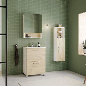 Randalsa Happy mobili 60 cm | Melaminico Effetto Rovere | | 61 x 91 x 46 cm | Mobile con 2 cassetti + lavabo in Ceramica