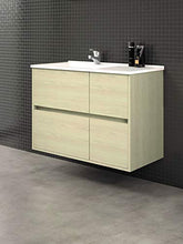 Mobile Bagno Sospeso con Lavabo in Porcellana - con 4 Cassetti - Il Mobile è MONTATO - Modello Tuela (100 cms, Taiga)
