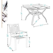 Tavolo da pranzo e sedie da tavolo da 5 pezzi in metallo Tavolo da pranzo e sedie, tavolo da pranzo quadrato da 37 pollici e 4 sedie da giardino cortile, tavolo con foro ombrello da 1,57 pollici