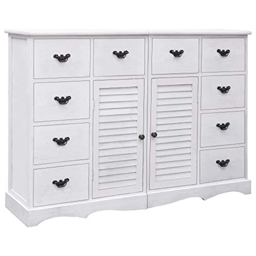 SKM Credenza con 10 Cassetti Bianca 113x30x79 cm in Legno (19.09kg)