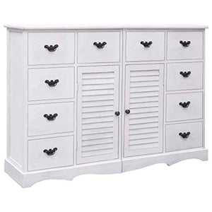 SKM Credenza con 10 Cassetti Bianca 113x30x79 cm in Legno (19.09kg)