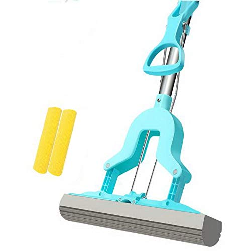 WAMSY Mop Mop Pulizia del Pavimento Piega Spremuta Mop in Spugna, Asta in Acciaio Inossidabile La Gomma può Allungare Il Mocio Assorbente in Cotone