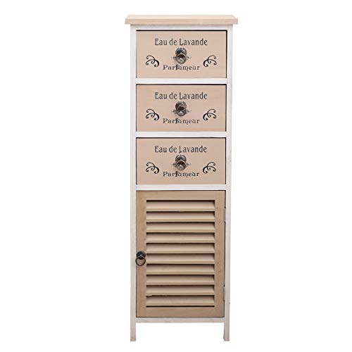 Rebecca Mobili Comodino Mobiletto con 3 Cassetti 1 Anta Legno Chiaro Bianco Shabby Chic Country Arredamento casa - 94 x 32 x 27 cm (H x L x P) - Art. RE4596