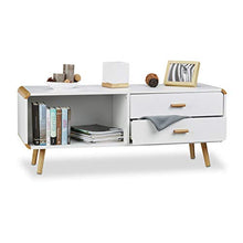 Relaxdays 10020980 Credenza con Angoli Arrotondati 2 Cassetti Mobile Lungo Basso per TV con Gambe HxLxP: 48 x 120 x 40 cm Bianco