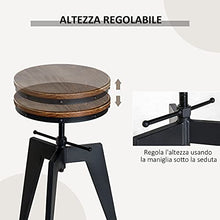 homcom Sgabello da Bar Alto in Stile Industriale Regolabile in Altezza, Metallo e Legno, 39x41x49-64cm Marrone e Nero