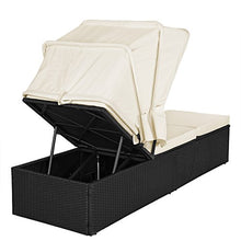 Casaria Lettino Prendisole in Polyrattan Casaria con Tettuccio parasole pieghevole Imbottiture spesse 7cm Schienale inclinabile Tavolino pieghevole Sdraio prendisole Idrorepellente nero