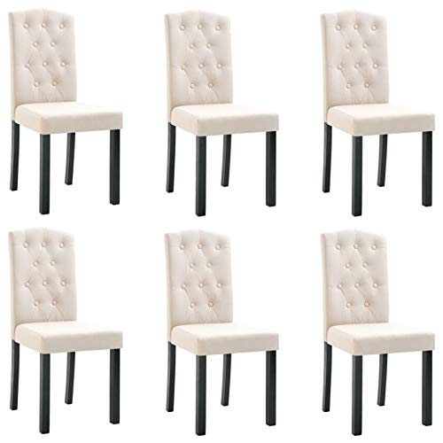 Tidyard Set di 6 Sedie Sala da Pranzo Sedia da Cucina in Tessuto Sedie con Schienale per Soggiorno Camera da Letto 42 x 51,5 x 95 cm Crema