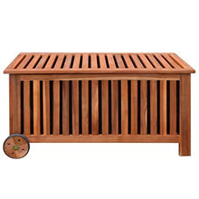 Cassapanca da giardino con ruote, in legno, con rivestimento impermeabile, 118 x 52 x 58 cm