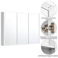 COSTWAY Mobile a Specchio per Bagno Armadietto Arredo con Specchio a Parete con 3 Ante e 2 Ripiani Regolabili in Altezza, Bianco, 90 x 11 x 65 cm