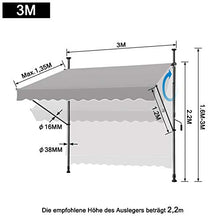 LZQ Tenda da sole a morsetto per balcone, retrattile manuale, regolabile in altezza, resistente ai raggi UV, senza forature, 100% poliestere (300 x 120 cm, grigio)