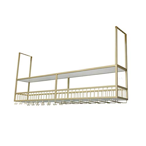 CCFENG Bar in Ferro battuto Appendiabiti Decorativo, Appendiabiti soffitto in Legno massello di casa, a Testa in Giù cremagliera Calice, Bar Appeso Vino armadietto del Vino cremagliera