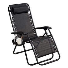 Sedia Sdraio Pieghevole Nera Reclinabile Chaise Longue, Sedia Sdraio Pieghevole con Portabicchieri Reclinabile a Gravità Zero per Esterno, Campeggio, Patio, Prato