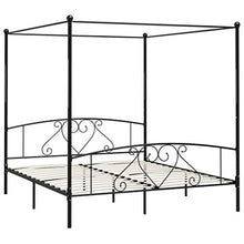 SKM Letto a Baldacchino Nero in Metallo 180x200 cm (29kg)