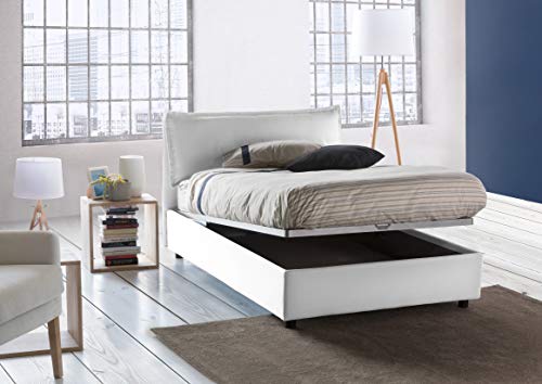 Talamo Italia Letto contenitore Una piazza e mezza Veronica, Made in Italy, Testata e rivestimento in tessuto, Apertura frontale, adatto per materasso cm 120x190, Bianco