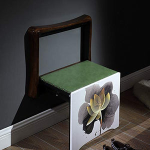 Sgabello pieghevole cinese Sgabello per piedi in legno massello Sedia per portico Sgabello per scarpe con usura invisibile Sgabello per scarpe a forma di parete Porta in legno massello Cuscino PU in