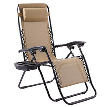 VONLUCE Sedia Sdraio Reclinabile con Portabicchieri Sedia Gravità Zero per Esterni con Poggiatesta Imbottito Lettino Pieghevole e Impermeabile per Giardino, Piscina e Spiaggia (Beige-Sottile)