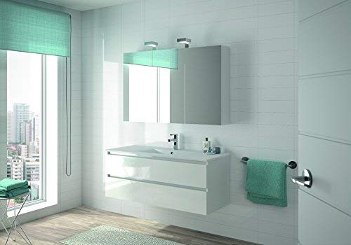 ALLIBERT, set di mobili da bagno preassemblati, funzione Softclose, bianco lucido, lavabo, 120 cm