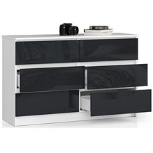 ADGO K120 - Comò moderno con 6 cassetti, lunghezza 120 x larghezza 40 x altezza 77 cm, per camera da letto, soggiorno, sala da pranzo, davanti in acrilico lucido (grafite acrilico)