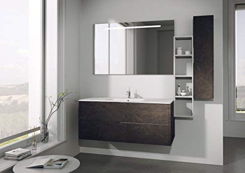 Mobile da bagno moka c/lavabo e specchio rett. - Base con 2 cassetti e top c/lavabo integrato, 3 ripiani, colonna L.25 H.108 P.20,7;realizzati in IDROPAN per ottima protezione dall'umidit�