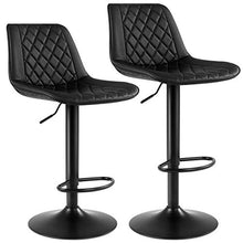 SONGMICS Set di 2 Sgabelli da Bar, Altezza Regolabile, con Schienale, Seduta Imbottita, Poggiapiedi Metallico e PU Trapuntata, in Soggiorno e Ristorante, Portata di 120 kg, Nero LJB073B01