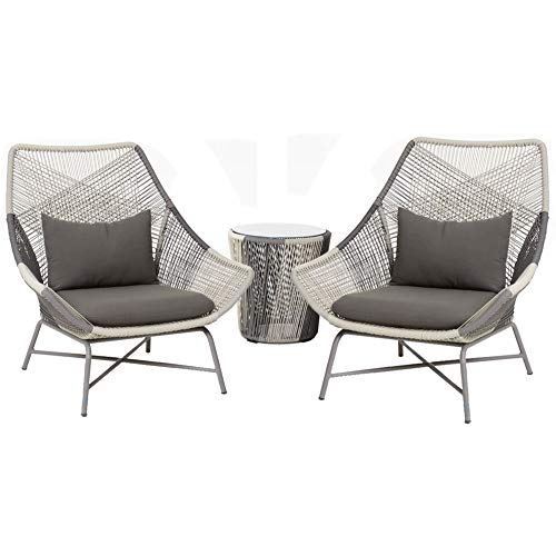Set di Mobili da Giardino per Esterni, Set di Conversazioni per Il Tempo Libero Moderno da Giardino in 3 Pezzi Divano in Vimini con Posti A Sedere in Rattan con Sedia Singola E Tavolino da caffè