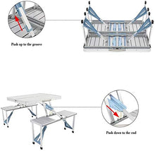 Tavolo da picnic all'aperto Sedia da tavola da campeggio pieghevole portatile Set con 4 posti e ombrellone Tavolo da picnic alluminio per campeggio all'aperto Escursionismo Beach BBQ Party Bbq Party T