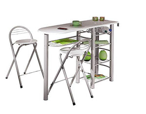 Inter Link Set Bar Tavolo e Sgabelli MDF, Bianco Lucido e Metallo ALU Grigio