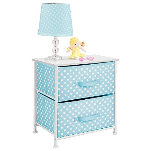 mDesign Mobiletto con due cassetti in fibra sintetica – Comodo organizer cameretta con fantasia a pois – Piccola cassettiera per bambini perfetta per la cameretta o la nursery – turchese e bianco