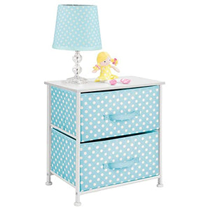 mDesign Mobiletto con due cassetti in fibra sintetica – Comodo organizer cameretta con fantasia a pois – Piccola cassettiera per bambini perfetta per la cameretta o la nursery – turchese e bianco