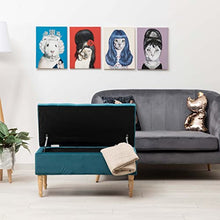 MONTEMAGGI Poggiapiedi Cassapanca Contenitore in Velluto Blu Petrolio con Gambe in Legno, 35 Litri 80X39X40 cm