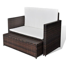 Festnight 5 Pz Set Divano Letto 2 Posti con Poggiapiedi in Polirattan da Giardino Esterno Marrone,Divano da Giardino in Rattan Marrone,Set Divano da Giardino con 2 Posti,Divano Esterno Rattan