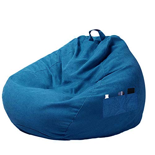 Hands DIY Copertura per Poltrona a Sacco con Maniglia e Tasche Laterali,Fodera per Pouf con Cerniera per Poltrona a Sacco Filling Bag di Copri Lazy Bag (Blu, 100x120cm)