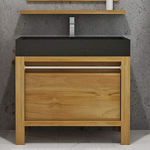 Mobiletto da bagno Manlia in legno di teak con lavabo