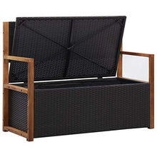 vidaXL - Panchina con vano portaoggetti, 110 cm, in polyrattan, legno massiccio di acacia, colore nero